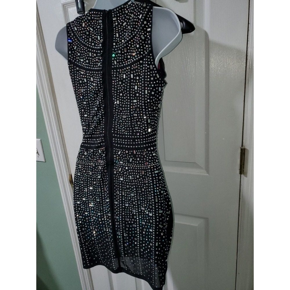 Windsor Black Rhinestone Studded Bodycon Mini Dress Sleeveless Party Clubwear - Picture 2 of 5